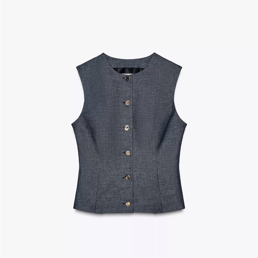 Zara linen dart vest light indigo